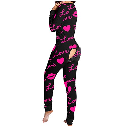 Einteiler Schlafanzug für Damen Baumwolle Hausanzug Nachtwäsche Sexy Jumpsuit Mit Geknöpfte Klappe Frühling und Winter Strampelhöschen Body mit Po-Klappe Langarm Eng Strampler Pyjama für Weiblich von Modaworld