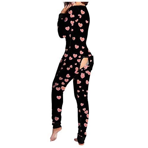 Einteiler Schlafanzug für Damen Baumwolle Hausanzug Nachtwäsche Sexy Jumpsuit Mit Geknöpfte Klappe Frühling und Winter Strampelhöschen Body mit Po-Klappe Langarm Eng Strampler Pyjama für Weiblich von Modaworld