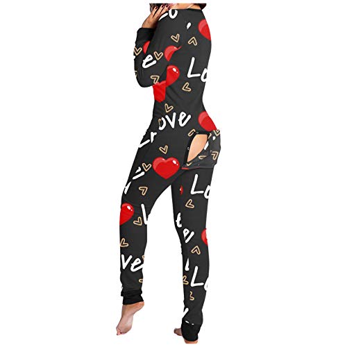 Einteiler Schlafanzug für Damen Baumwolle Hausanzug Nachtwäsche Sexy Jumpsuit Mit Geknöpfte Klappe Frühling und Winter Strampelhöschen Body mit Po-Klappe Langarm Eng Strampler Pyjama für Weiblich von Modaworld