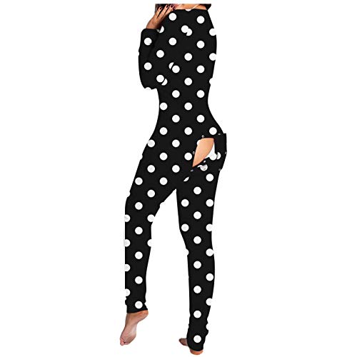 Einteiler Schlafanzug für Damen Baumwolle Hausanzug Nachtwäsche Sexy Jumpsuit Mit Geknöpfte Klappe Frühling und Winter Strampelhöschen Body mit Po-Klappe Langarm Eng Strampler Pyjama für Weiblich von Modaworld