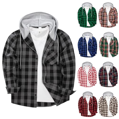 Hemdjacke Herren Gefuttert Flannel Jacke Hoodie Kariert Flanellhemd Winter Warm Hemdjacken Männer Baumwolle Übergangsjacke Holzfäller Jacket von Modaworld