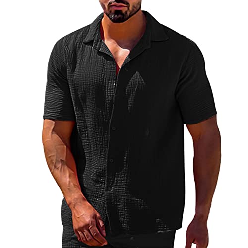 Herren Hemd Kurzarm Freizeithemd Businesshemd Leinenhemd Sommer Kurzarmhemd Einfarbig Slim Fit Basic Shirt for Männer von Modaworld