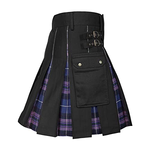 Herren Schottischer Kilt Kariert Röcke klassischer Rock Kleid Vintage Casual Karo Rock mit Taschen Tartan Utility Kilts für Männer traditioneller, schottischer Highland-Tartan-Rock von Modaworld