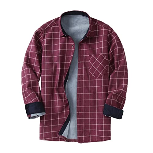 Herren Thermohemd Fleece Gefüttert Warme Karohemd Modisch Kariertes Fleecefutter Button-up Flanellhemd für Männer Herbst Winter Langarm Winddicht Holzfällerhemd Winterjacke Regular Fit Freizeithemden von Modaworld