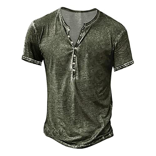 Herren Tshirts Vintage 3D Drucken T-Shirt Henley-Shirt lässige Kurzarm V-Ausschnitt Tshirts Kurze Ärmel,Sommer Blusen Tops zuknöpfen Kurze Shirts Ärmel Mode Bluse Sportshirt von Modaworld