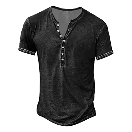 Herren Tshirts Vintage 3D Drucken T-Shirt Henley-Shirt lässige Kurzarm V-Ausschnitt Tshirts Kurze Ärmel,Sommer Blusen Tops zuknöpfen Kurze Shirts Ärmel Mode Bluse Sportshirt von Modaworld