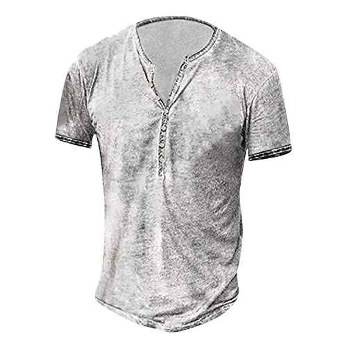 Herren Tshirts Vintage 3D Drucken T-Shirt Henley-Shirt lässige Kurzarm V-Ausschnitt Tshirts Kurze Ärmel,Sommer Blusen Tops zuknöpfen Kurze Shirts Ärmel Mode Bluse Sportshirt von Modaworld