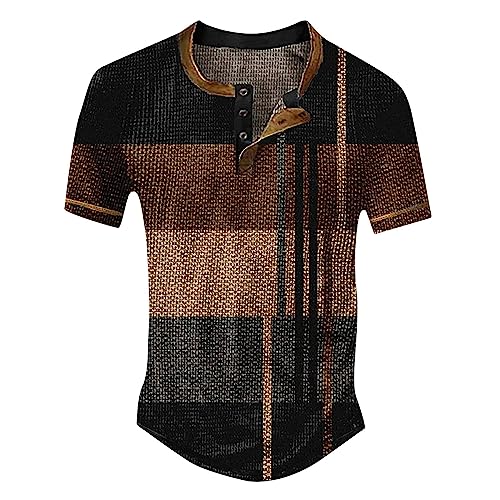 Herren Tshirts Vintage 3D Drucken T-Shirt Henley-Shirt lässige Kurzarm V-Ausschnitt Tshirts Kurze Ärmel,Sommer Blusen Tops zuknöpfen Kurze Shirts Ärmel Mode Bluse Sportshirt von Modaworld