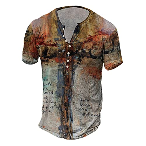 Herren Tshirts Vintage 3D Drucken T-Shirt Henley-Shirt lässige Kurzarm V-Ausschnitt Tshirts Kurze Ärmel,Sommer Blusen Tops zuknöpfen Kurze Shirts Ärmel Mode Bluse Sportshirt von Modaworld