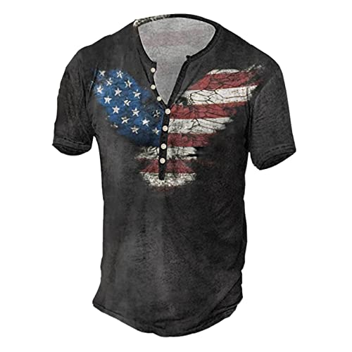 Herren Tshirts Vintage 3D Drucken T-Shirt Henley-Shirt lässige Kurzarm V-Ausschnitt Tshirts Kurze Ärmel,Sommer Blusen Tops zuknöpfen Kurze Shirts Ärmel Mode Bluse Sportshirt von Modaworld