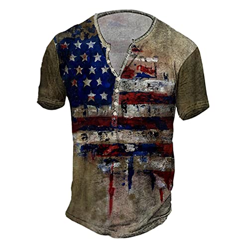 Herren Tshirts Vintage 3D Drucken T-Shirt Henley-Shirt lässige Kurzarm V-Ausschnitt Tshirts Kurze Ärmel,Sommer Blusen Tops zuknöpfen Kurze Shirts Ärmel Mode Bluse Sportshirt von Modaworld