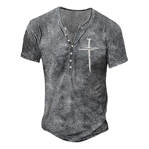 Herren Tshirts Vintage 3D Drucken T-Shirt Henley-Shirt lässige Kurzarm V-Ausschnitt Tshirts Kurze Ärmel,Sommer Blusen Tops zuknöpfen Kurze Shirts Ärmel Mode Bluse Sportshirt von Modaworld