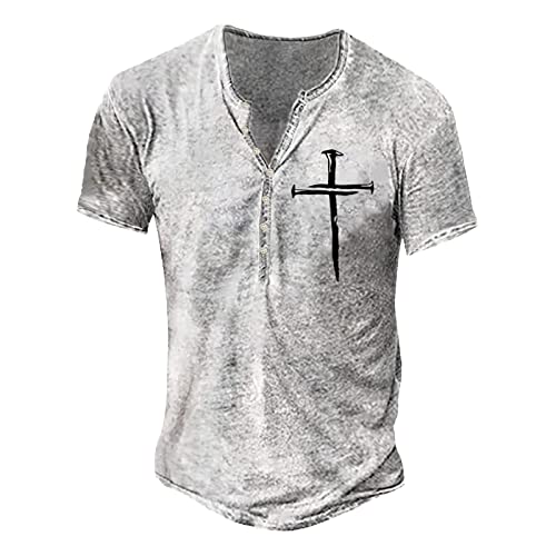 Herren Tshirts Vintage 3D Drucken T-Shirt Henley-Shirt lässige Kurzarm V-Ausschnitt Tshirts Kurze Ärmel,Sommer Blusen Tops zuknöpfen Kurze Shirts Ärmel Mode Bluse Sportshirt von Modaworld