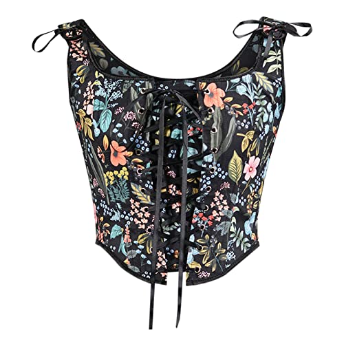 Korsett Damen Bauchweg Corset mit Schnürung Sexy Öse Spitze Blumendruck Unterbrust Vollbrust Oberteil Gräten Rückseite Gürtel Taillenformer Elegant Vintage Palast Stil Corsage Überbrus Shaperwear von Modaworld