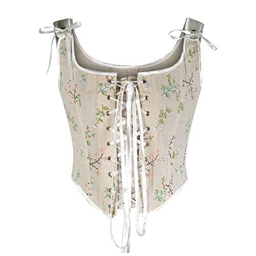 Korsett Damen Bauchweg Corset mit Schnürung Sexy Öse Spitze Blumendruck Unterbrust Vollbrust Oberteil Gräten Rückseite Gürtel Taillenformer Elegant Vintage Palast Stil Corsage Überbrus Shaperwear von Modaworld