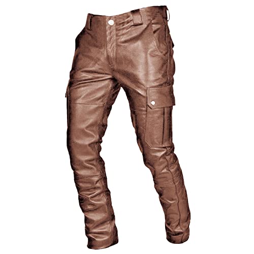 Lederhose Herren Regular Fit Soft PU Faux Leder Biker Hose Herbst Winter Lackleder Lange Freizeithose Trachtenlederhose Lederhosen Bikerhose wasserdichte Arbeitshosen Leather Pants Herrenhose von Modaworld