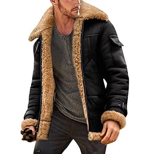 Lederjacken Herren Mantel Echtes Leder Stehkragen Motorrad Militär Fliegerjacke Bomberjacke Gefüttert Blouson Motorradjacke Übergangsjacke Vintage Warm Wasserdicht Jacke Windbreaker Winterjacke von Modaworld