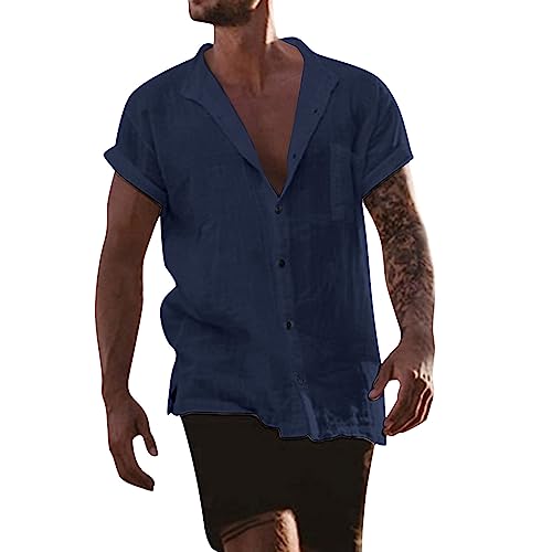 Leinenhemd Herren Hemd Sommer Kurzarm Sommerhemd Männer Regular Fit Freizeithemd Bequem Oberteile Modisches Sommerhemden Loose Fit Hemden Leichte Atmungsaktives Leinenshirt Leinen Businesshemd von Modaworld