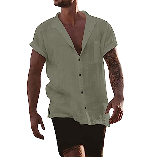 Leinenhemd Herren Hemd Sommer Kurzarm Sommerhemd Männer Regular Fit Freizeithemd Bequem Oberteile Modisches Sommerhemden Loose Fit Hemden Leichte Atmungsaktives Leinenshirt Leinen Businesshemd von Modaworld