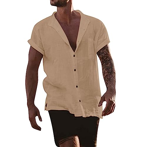 Leinenhemd Herren Hemd Sommer Kurzarm Sommerhemd Männer Regular Fit Freizeithemd Bequem Oberteile Modisches Sommerhemden Loose Fit Hemden Leichte Atmungsaktives Leinenshirt Leinen Businesshemd von Modaworld