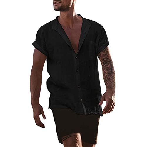 Leinenhemd Herren Hemd Sommer Kurzarm Sommerhemd Männer Regular Fit Freizeithemd Bequem Oberteile Modisches Sommerhemden Loose Fit Hemden Leichte Atmungsaktives Leinenshirt Leinen Businesshemd von Modaworld