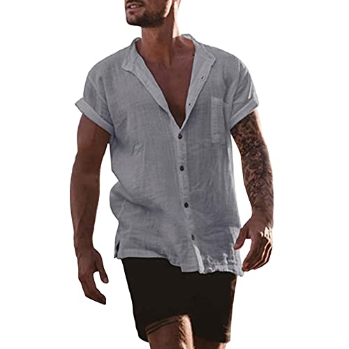 Leinenhemd Herren Hemd Sommer Kurzarm Sommerhemd Männer Regular Fit Freizeithemd Bequem Oberteile Modisches Sommerhemden Loose Fit Hemden Leichte Atmungsaktives Leinenshirt Leinen Businesshemd von Modaworld