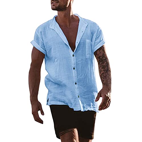 Leinenhemd Herren Hemd Sommer Kurzarm Sommerhemd Männer Regular Fit Freizeithemd Bequem Oberteile Modisches Sommerhemden Loose Fit Hemden Leichte Atmungsaktives Leinenshirt Leinen Businesshemd von Modaworld