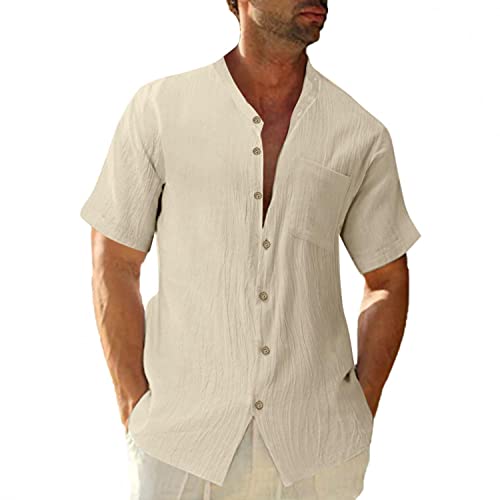 Leinenhemd Herren Hemd Sommer Kurzarm Sommerhemd Männer Regular Fit Freizeithemd Bequem Oberteile Modisches Sommerhemden Loose Fit Hemden Leichte Atmungsaktives Leinenshirt Leinen Businesshemd von Modaworld