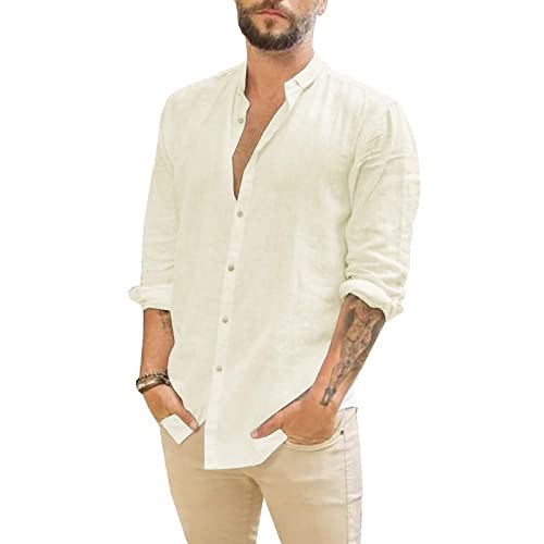 Leinenhemd Herren Hemd Sommer Kurzarm Sommerhemd Männer Regular Fit Freizeithemd Bequem Oberteile Modisches Sommerhemden Loose Fit Hemden Leichte Atmungsaktives Leinenshirt Leinen Businesshemd von Modaworld