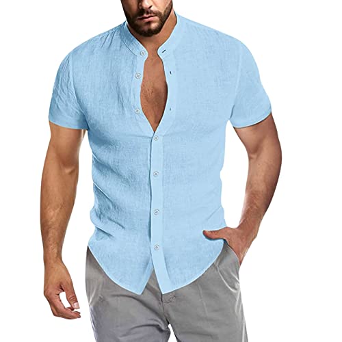 Leinenhemd Herren Hemd Sommer Kurzarm Sommerhemd Männer Regular Fit Freizeithemd Bequem Oberteile Modisches Sommerhemden Loose Fit Hemden Leichte Atmungsaktives Leinenshirt Leinen Businesshemd von Modaworld