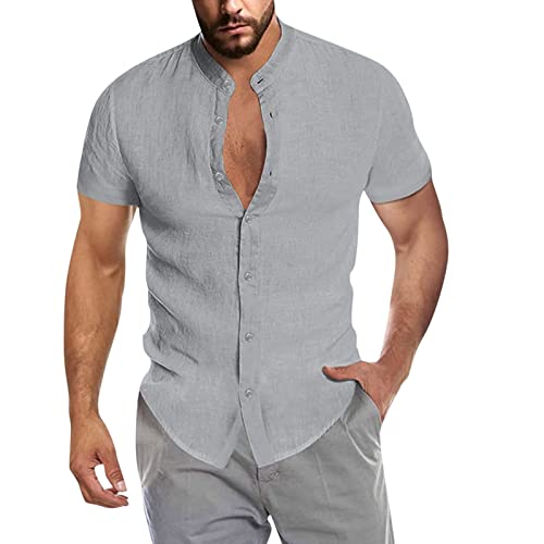 Leinenhemd Herren Hemd Sommer Kurzarm Sommerhemd Männer Regular Fit Freizeithemd Bequem Oberteile Modisches Sommerhemden Loose Fit Hemden Leichte Atmungsaktives Leinenshirt Leinen Businesshemd von Modaworld