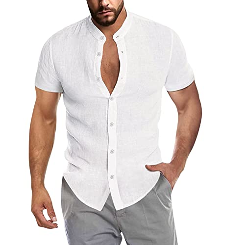 Leinenhemd Herren Hemd Sommer Kurzarm Sommerhemd Männer Regular Fit Freizeithemd Bequem Oberteile Modisches Sommerhemden Loose Fit Hemden Leichte Atmungsaktives Leinenshirt Leinen Businesshemd von Modaworld