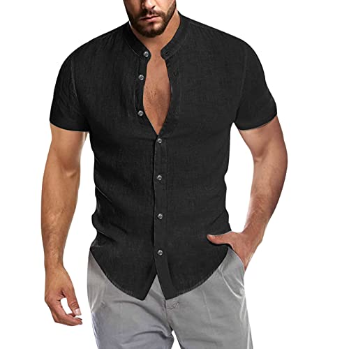 Leinenhemd Herren Hemd Sommer Kurzarm Sommerhemd Männer Regular Fit Freizeithemd Bequem Oberteile Modisches Sommerhemden Loose Fit Hemden Leichte Atmungsaktives Leinenshirt Leinen Businesshemd von Modaworld