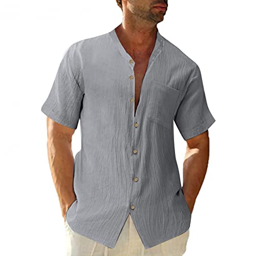 Leinenhemd Herren Hemd Sommer Kurzarm Sommerhemd Männer Regular Fit Freizeithemd Bequem Oberteile Modisches Sommerhemden Loose Fit Hemden Leichte Atmungsaktives Leinenshirt Leinen Businesshemd von Modaworld