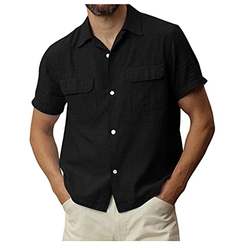 Leinenhemd Herren Hemd Sommer Kurzarm Sommerhemd Männer Regular Fit Freizeithemd Bequem Oberteile Modisches Sommerhemden Loose Fit Hemden Leichte Atmungsaktives Leinenshirt Leinen Businesshemd von Modaworld