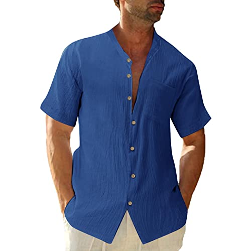 Leinenhemd Herren Hemd Sommer Kurzarm Sommerhemd Männer Regular Fit Freizeithemd Bequem Oberteile Modisches Sommerhemden Loose Fit Hemden Leichte Atmungsaktives Leinenshirt Leinen Businesshemd von Modaworld