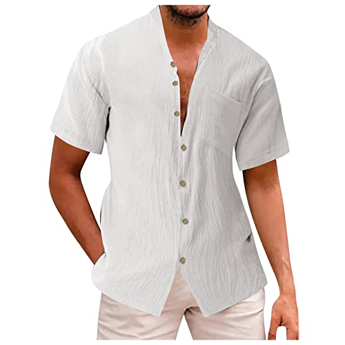 Leinenhemd Herren Hemd Sommer Kurzarm Sommerhemd Männer Regular Fit Freizeithemd Bequem Oberteile Modisches Sommerhemden Loose Fit Hemden Leichte Atmungsaktives Leinenshirt Leinen Businesshemd von Modaworld