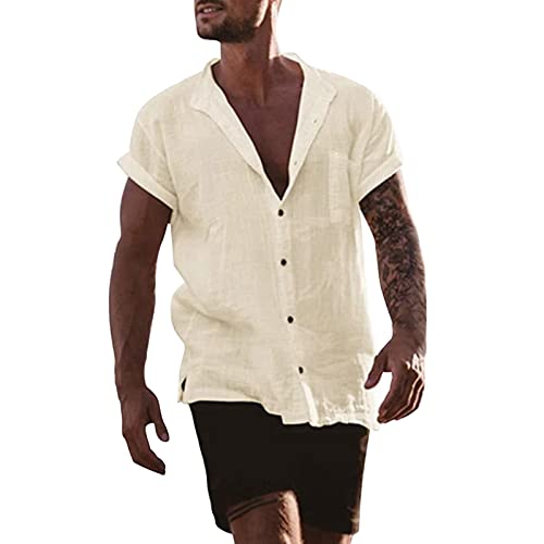 Leinenhemd Herren Hemd Sommer Kurzarm Sommerhemd Männer Regular Fit Freizeithemd Bequem Oberteile Modisches Sommerhemden Loose Fit Hemden Leichte Atmungsaktives Leinenshirt Leinen Businesshemd von Modaworld