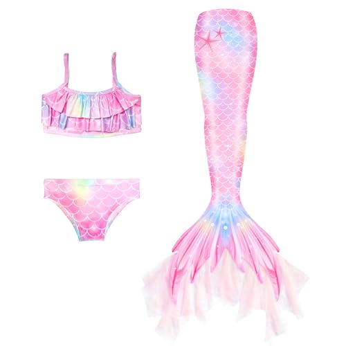 𝙈eerjung𝙛rau 𝙁losse 𝙈ädchen mit Bikinis Sommer 𝙈ono𝙛losse Kostüm Schwimm𝙁lossen Kinder Hawaiian Strand Bademode 𝙁ischschwanz Schwimmanzug Cosplay Kostüme Bikinis für Mädchen 5-15 Jahre von Modaworld