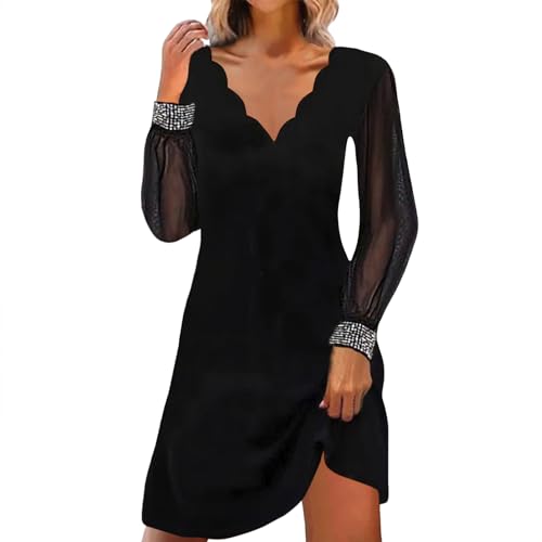 Mesh Kleid für Frauen Sexy Damen Schwarz Kleid Minirock mit Langen Ärmeln Durchsichtiges Langarm Shirt Leichtes Transparent Tüll Mesh Bluse Halbtransparentes Kleid von Modaworld