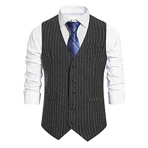 Modaworld Anzug Weste - Herren 5 Knopf Formale Tweed Nadelstreifen Weste V-Ausschnitt Ärmellose Anzugweste Herren Business Hochzeit Hipster Urban Design Business Formale Weste von Modaworld