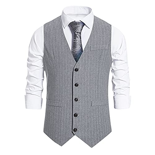 Modaworld Anzug Weste - Herren 5 Knopf Formale Tweed Nadelstreifen Weste V-Ausschnitt Ärmellose Anzugweste Herren Business Hochzeit Hipster Urban Design Business Formale Weste von Modaworld