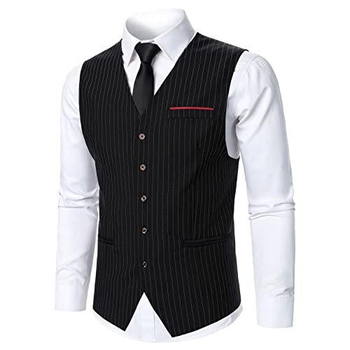 Modaworld Anzug Weste - Herren 5 Knopf Formale Tweed Nadelstreifen Weste V-Ausschnitt Ärmellose Anzugweste Herren Business Hochzeit Hipster Urban Design Business Formale Weste von Modaworld