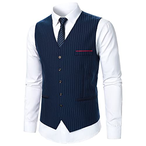 Modaworld Anzug Weste - Herren 5 Knopf Formale Tweed Nadelstreifen Weste V-Ausschnitt Ärmellose Anzugweste Herren Business Hochzeit Hipster Urban Design Business Formale Weste von Modaworld