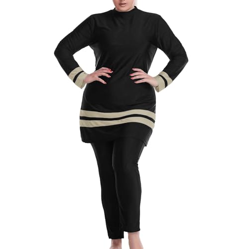 Modaworld Badeanzug Damen Swimwear Islamischer halblanger bescheidener Badeanzug für Frauen 3-teiliges Burkini-Set für muslimische Frauen Rashguard mit halber Abdeckung Bescheidene Hijab-Bademode von Modaworld