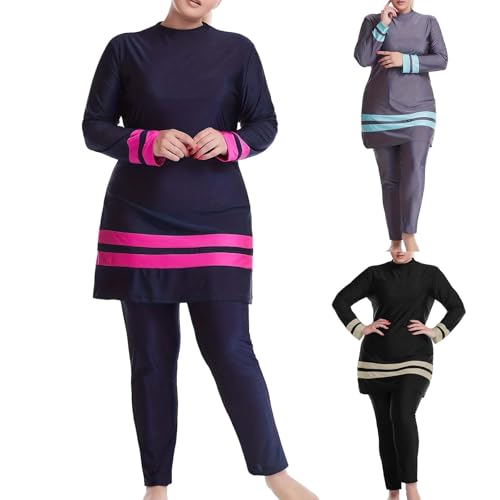 Modaworld Badeanzug Damen Swimwear Islamischer halblanger bescheidener Badeanzug für Frauen 3-teiliges Burkini-Set für muslimische Frauen Rashguard mit halber Abdeckung Bescheidene Hijab-Bademode von Modaworld