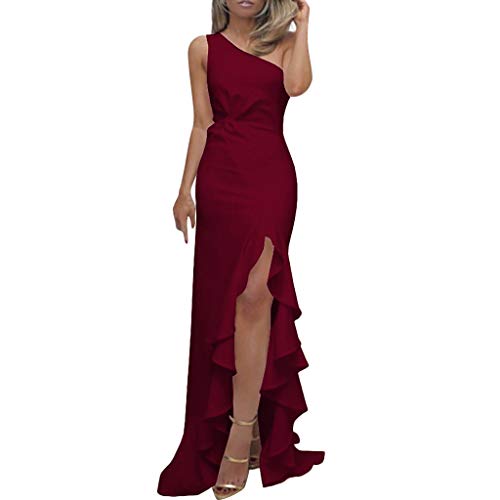 Modaworld Ballkleider Damen Lang Frauen Elegant Neckholder Backless Lang Kleider A-Linie Criss-Cross Satin Spaghetti Party Prom Dress Seitenschlitz Hochzeit Abendparty Kleid mit Taschen von Modaworld