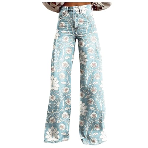 Modaworld Bequeme Jeans Damen High Waist Schlaghose mit Blumenmuster Freizeithose Baggy Jeans Damen Stretch Bootcut Jeanshose Freizeithose Schlaghose Jeans mit Blumendruck und Kunstdruck Modaworld Bequeme Jeans Damen High Waist Schlaghose mit Blumenmuster Freizeithose Baggy Jeans Damen Stretch Bootcut Jeanshose Freizeithose Schlaghose Jeans mit Blumendruck und Kunstdruck von Modaworld