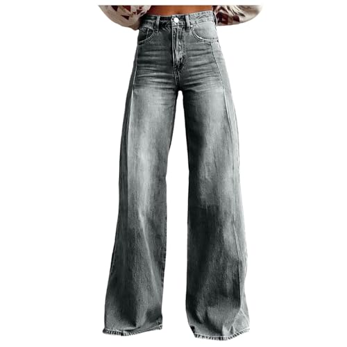 Modaworld Bequeme Jeans Damen High Waist Schlaghose mit Blumenmuster Freizeithose Baggy Jeans Damen Stretch Bootcut Jeanshose Freizeithose Schlaghose Jeans mit Blumendruck und Kunstdruck von Modaworld