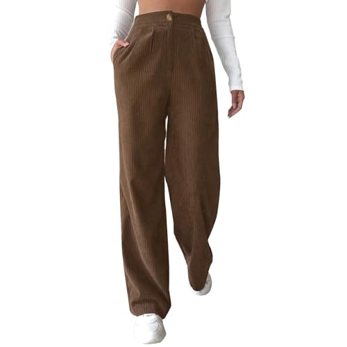 Modaworld Cordhose Damen High Waist Gerades Bein Hosen Freizeithose Lang Locker Bequeme Hose mit Taschen Sporthose Modaworld Cordhose Damen High Waist Gerades Bein Hosen Freizeithose Lang Locker Bequeme Hose mit Taschen Sporthose von Modaworld